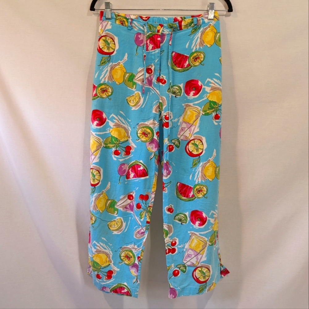 Vintage Mureli Linen Blend Colorful Fruit Print Capris Size Medium